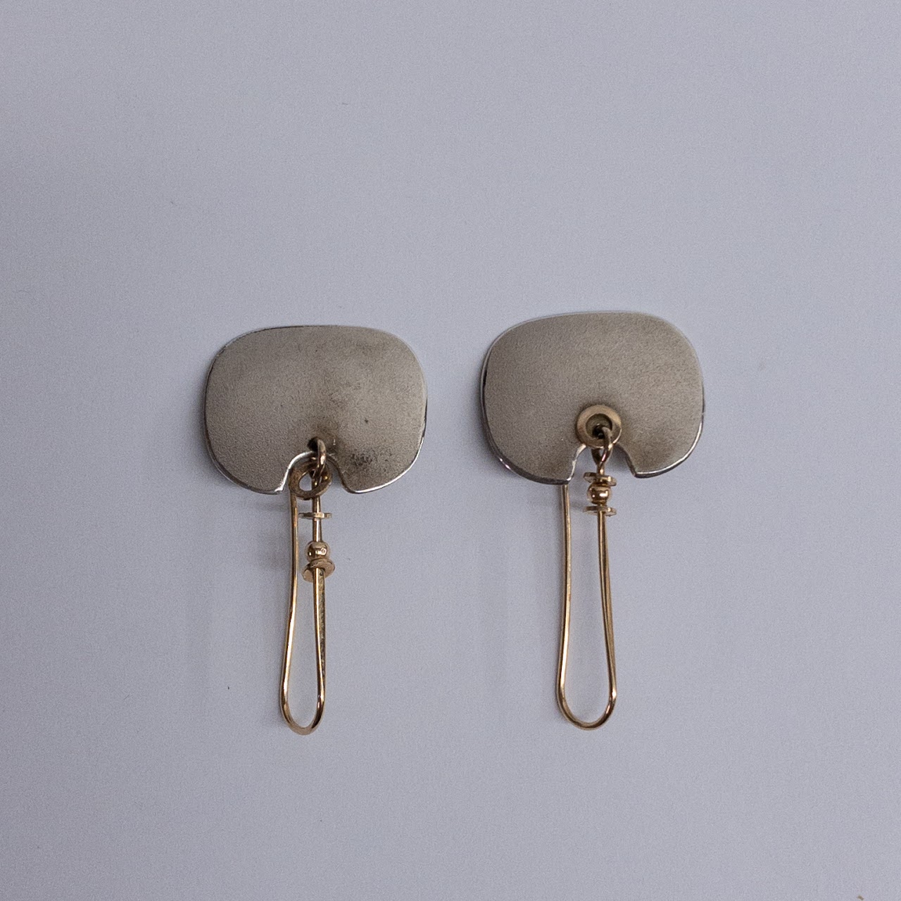 Ed Levin Sterling Silver and 14K Gold Modernist Earrings