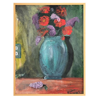 Brandon Wallace Still Life with Flowers and Outlet Signed Oil Painting