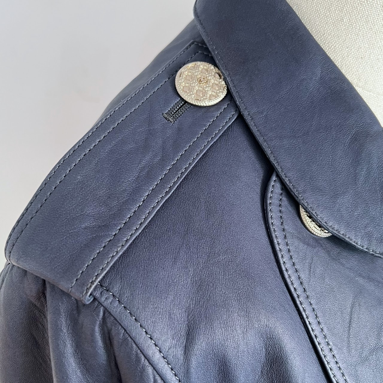 Chanel Deep Blue Lamb eather Jacket