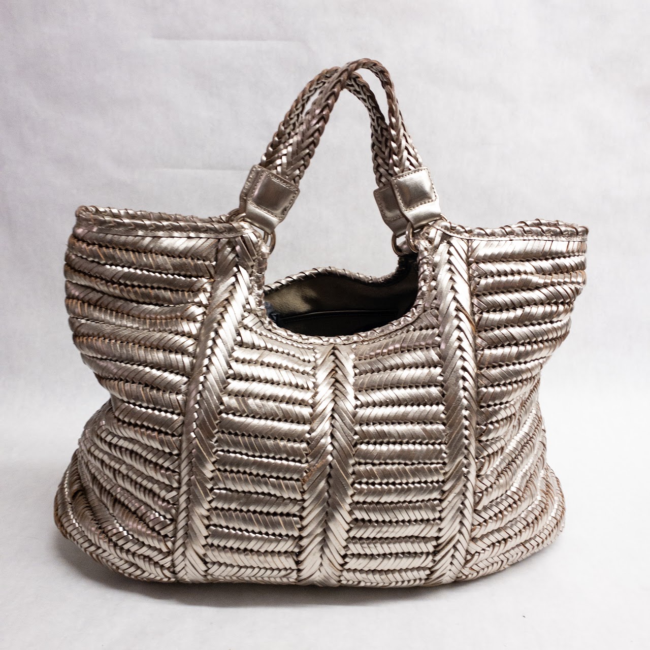 Anya Hindmarch Braided Metallic Leather Tote Bag