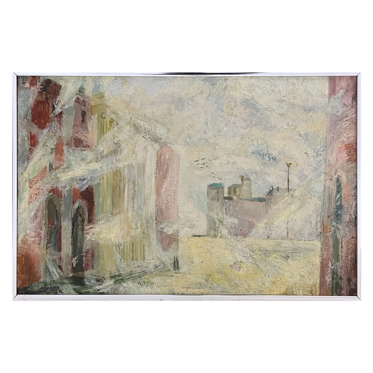 Vintage City Scene Oil Painting