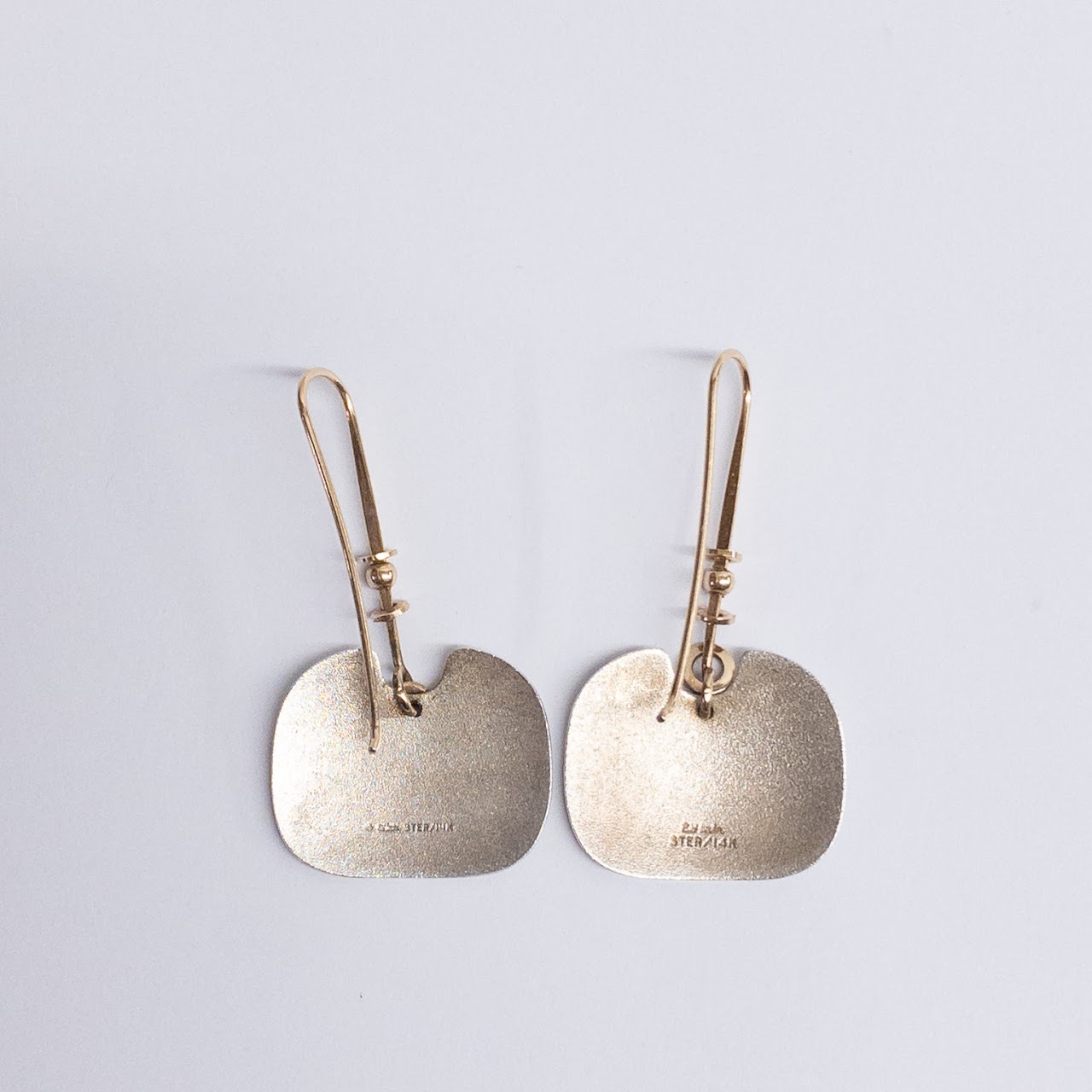 Ed Levin Sterling Silver and 14K Gold Modernist Earrings