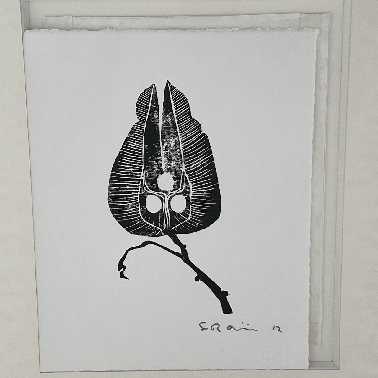 Contemporary Signed Botanical Woodcut