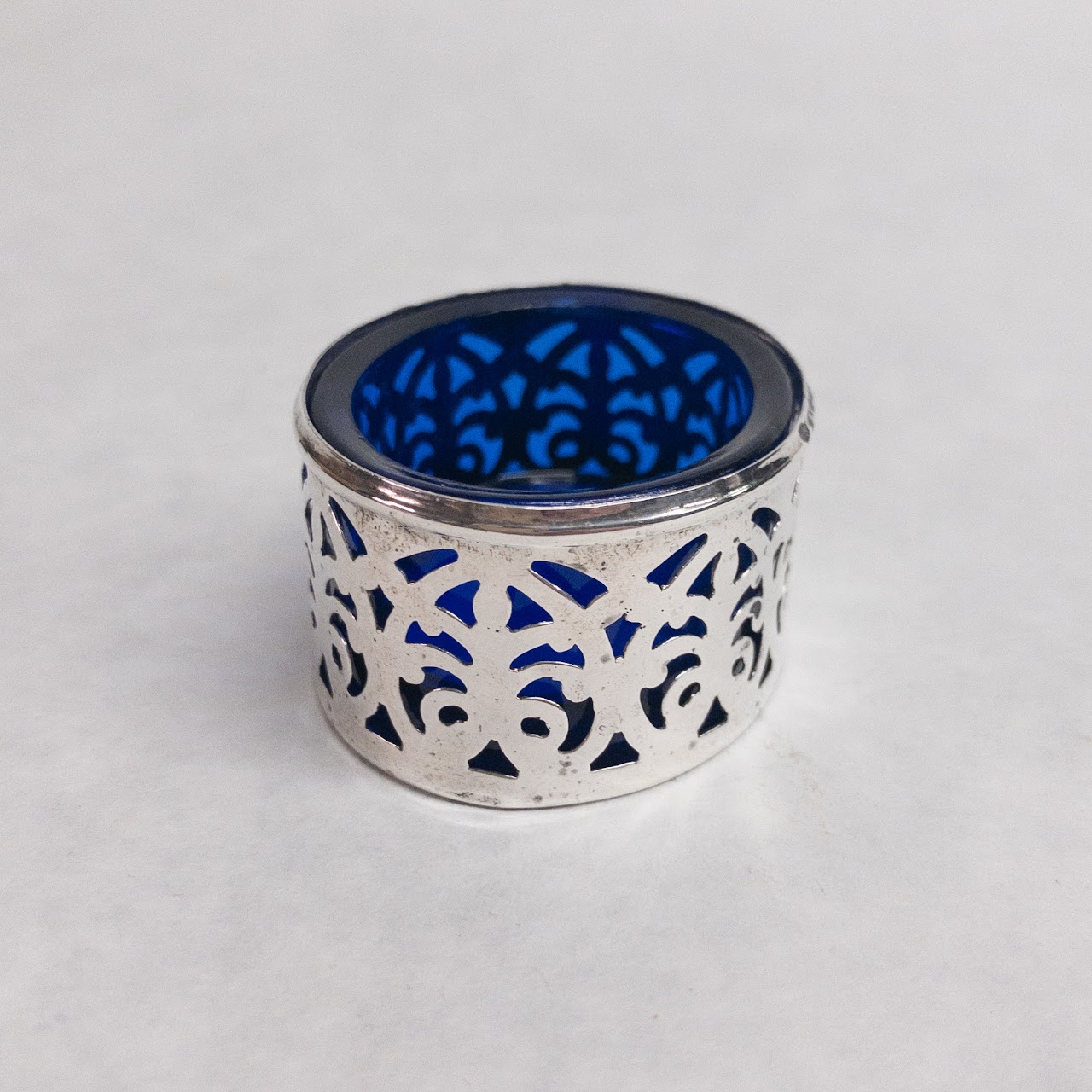 Sterling Silver & Cobalt Glass Salt Cellar & Shaker Trio