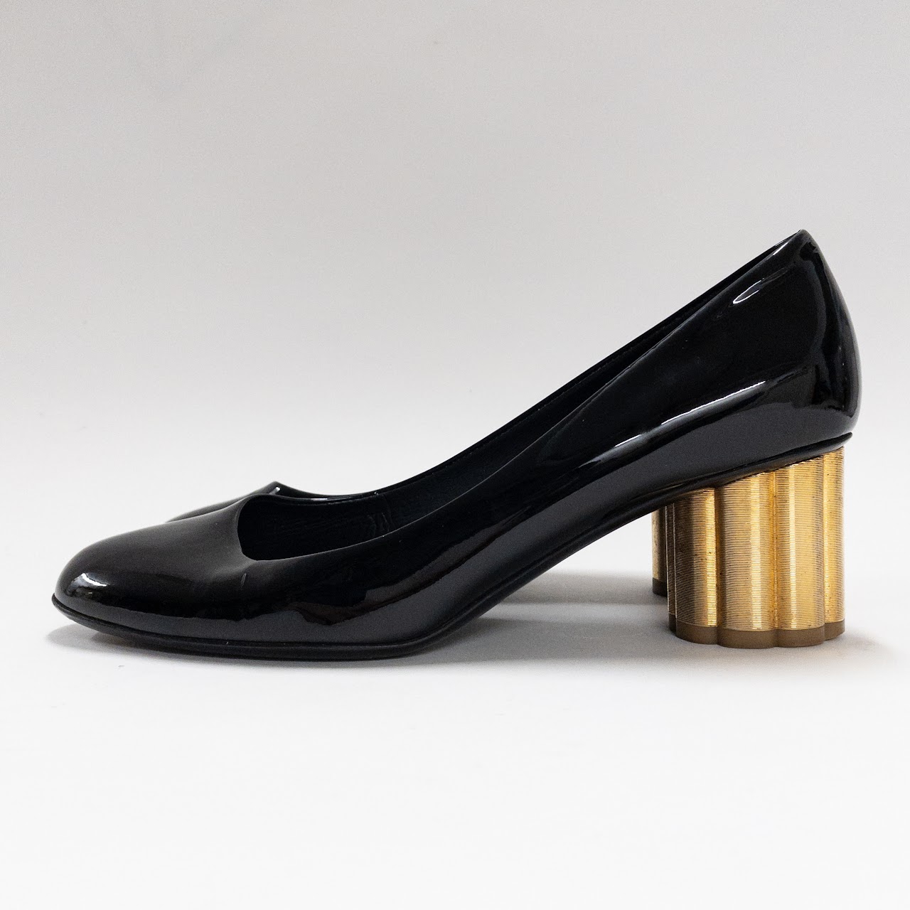 Salvatore Ferragamo Patent Leather Metallic Pumps