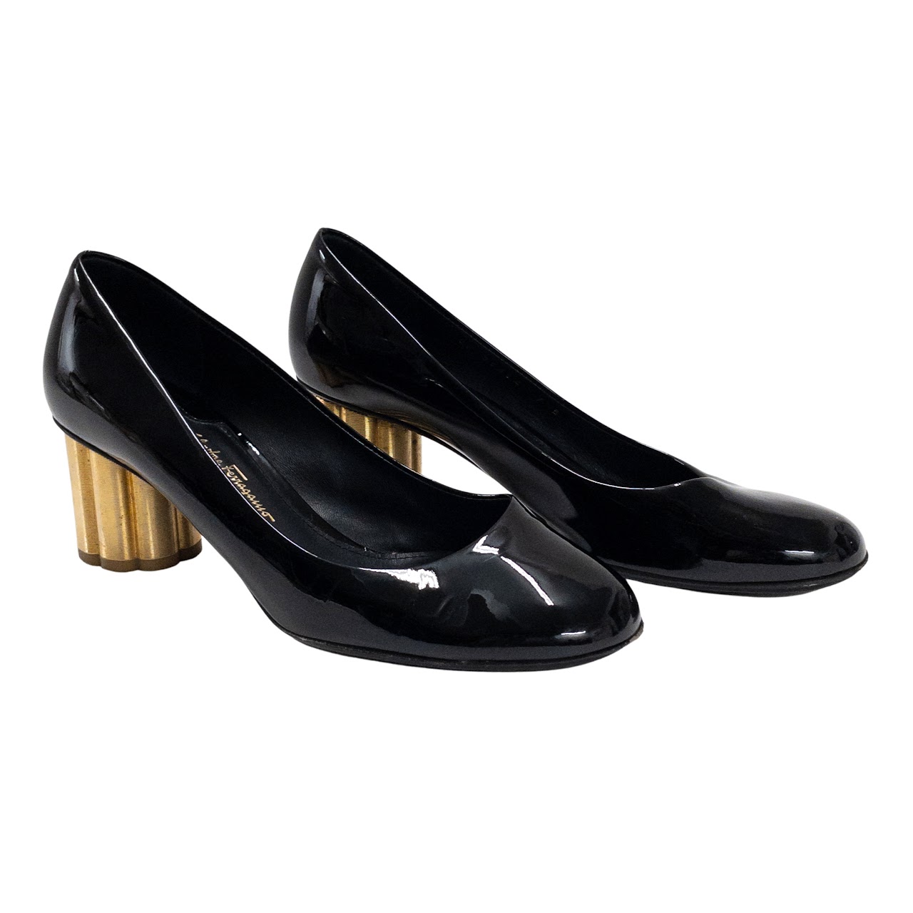 Salvatore Ferragamo Patent Leather Metallic Pumps