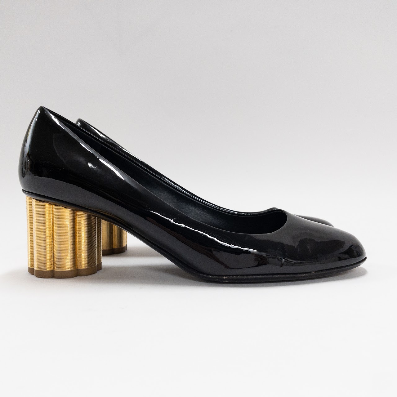 Salvatore Ferragamo Patent Leather Metallic Pumps