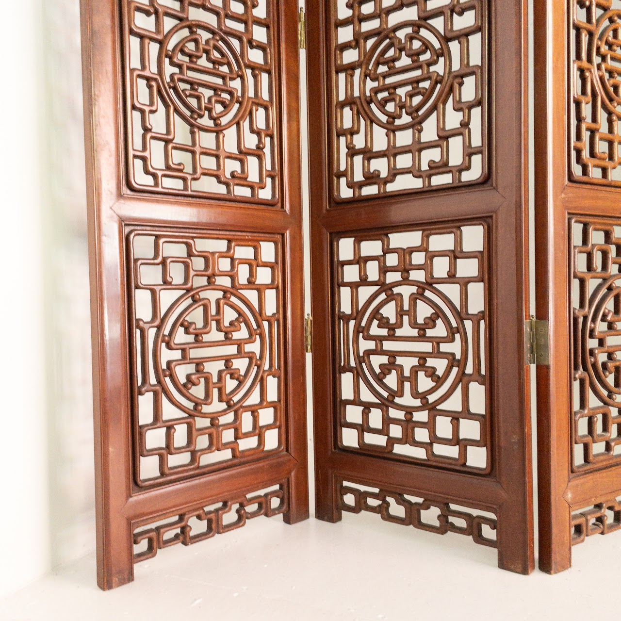 Carved Rosewood Four-Panel Floor Screen