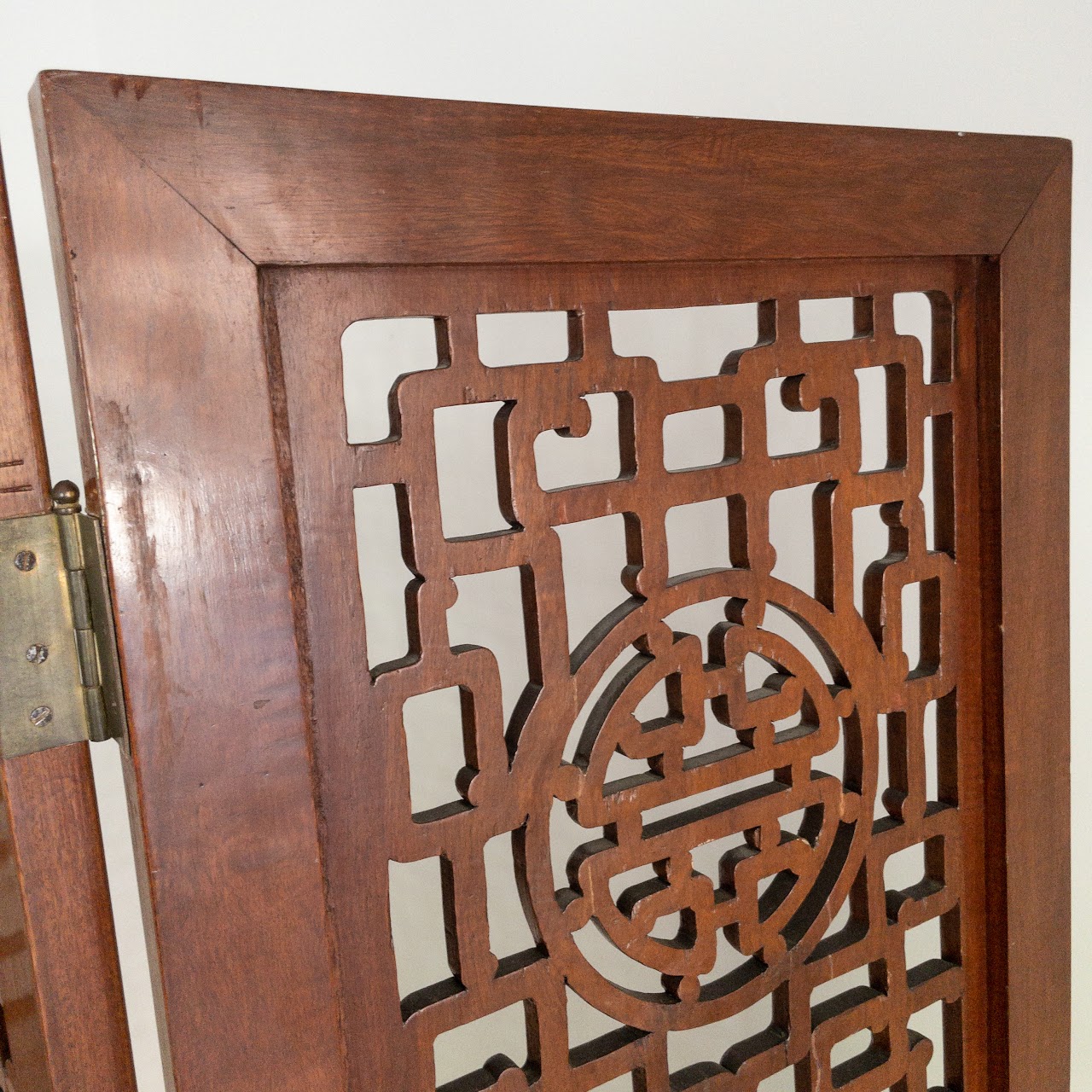 Carved Rosewood Four-Panel Floor Screen