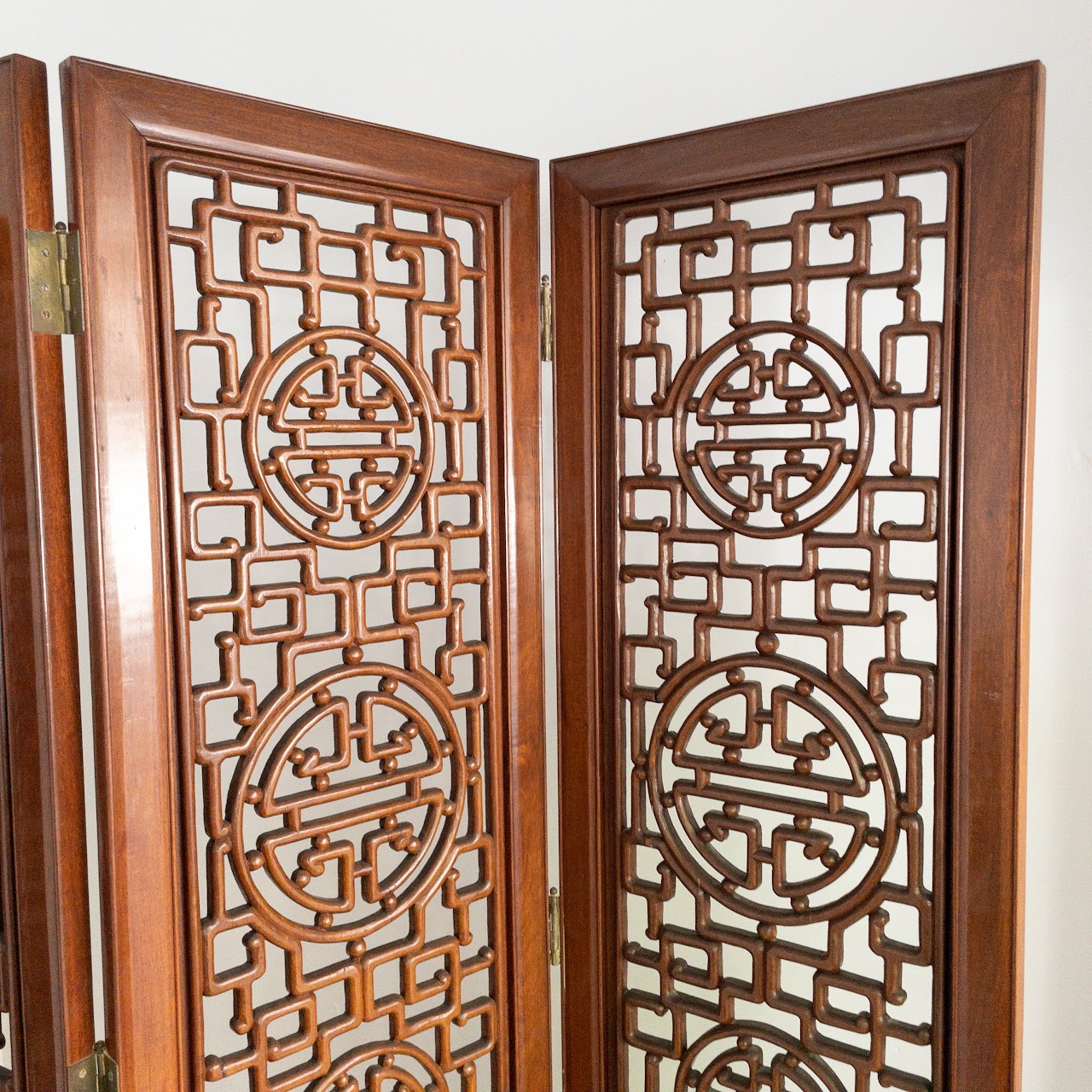 Carved Rosewood Four-Panel Floor Screen