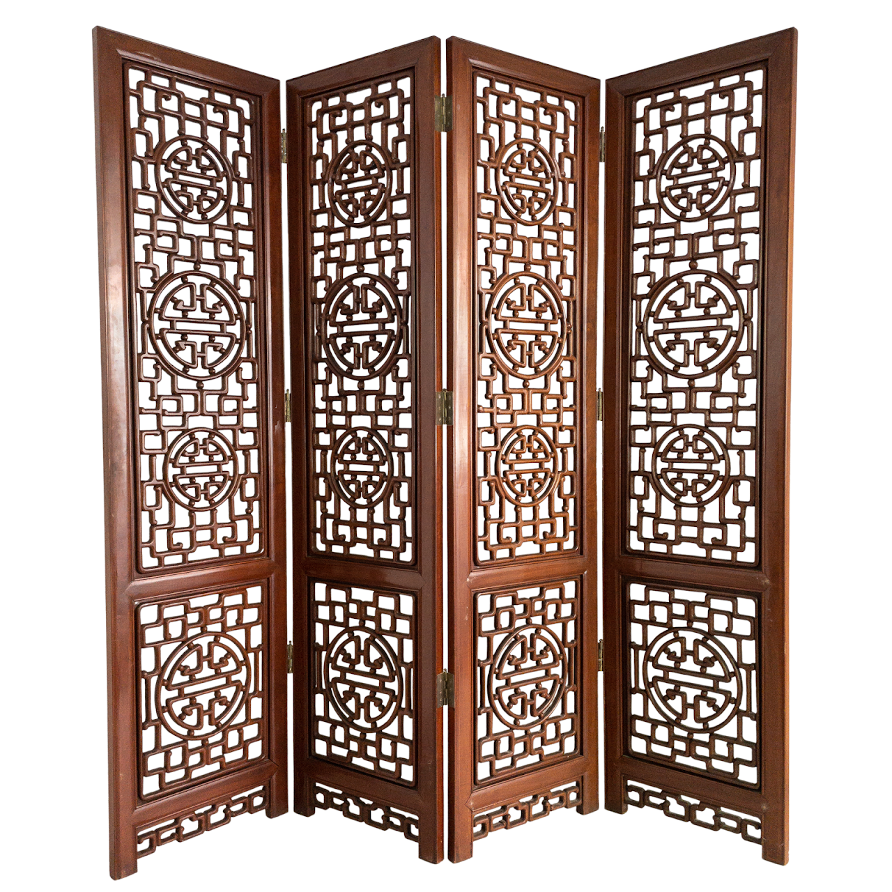 Carved Rosewood Four-Panel Floor Screen