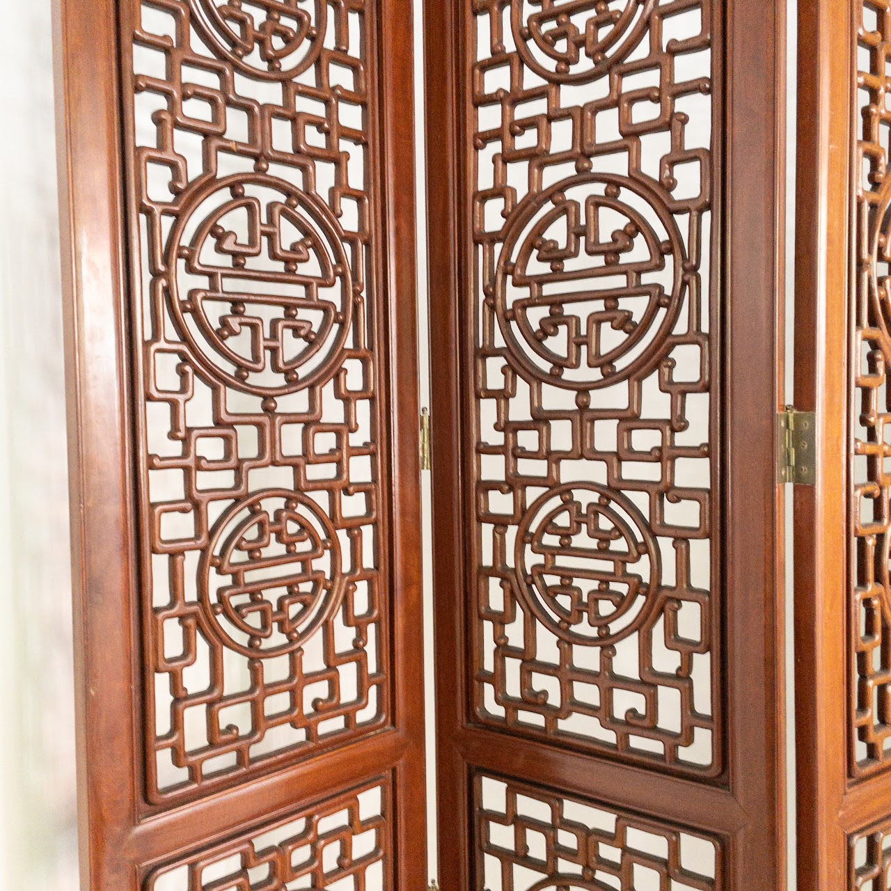 Carved Rosewood Four-Panel Floor Screen