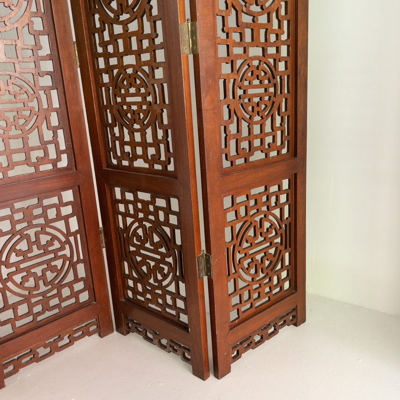 Carved Rosewood Four-Panel Floor Screen