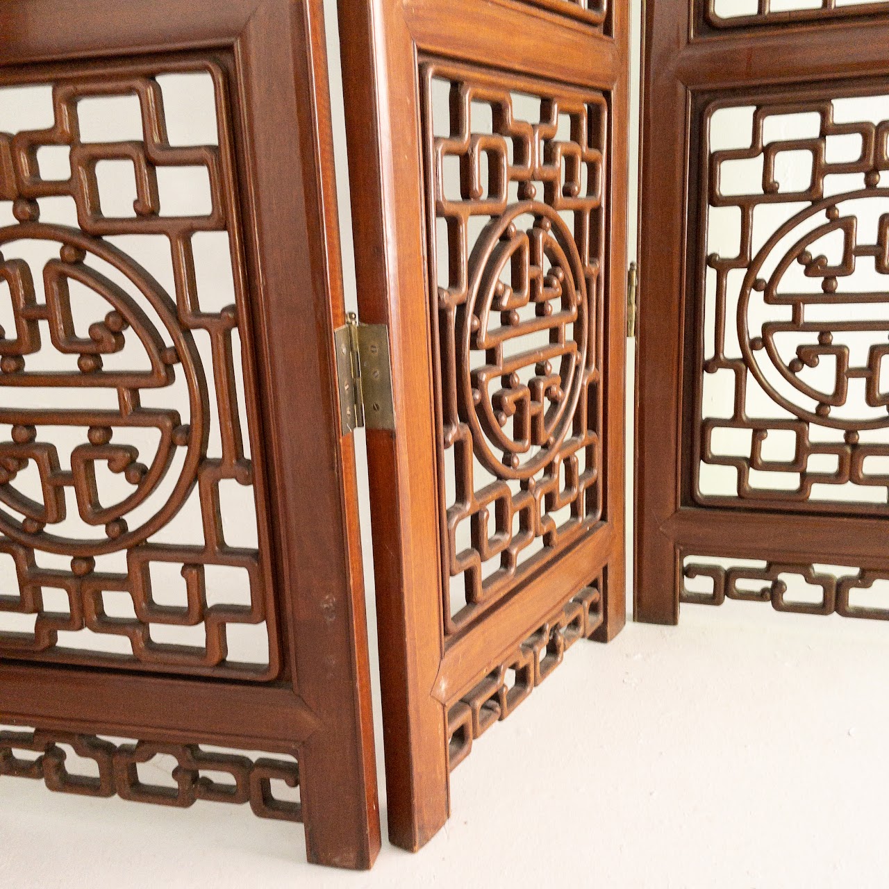 Carved Rosewood Four-Panel Floor Screen