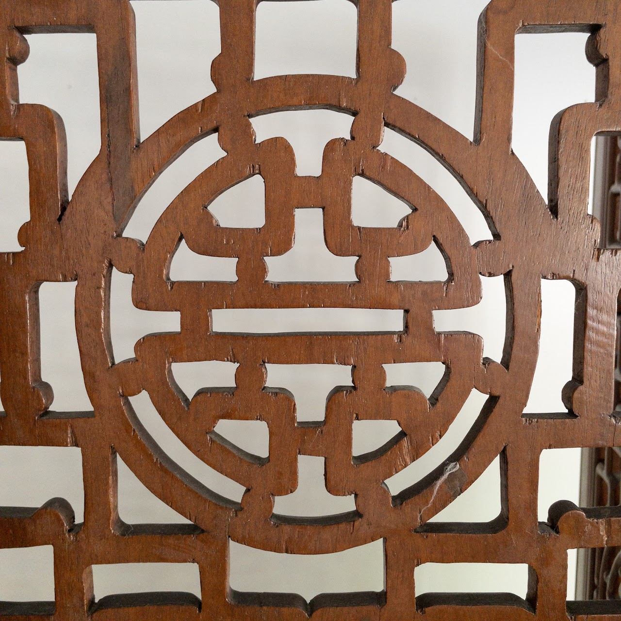 Carved Rosewood Four-Panel Floor Screen