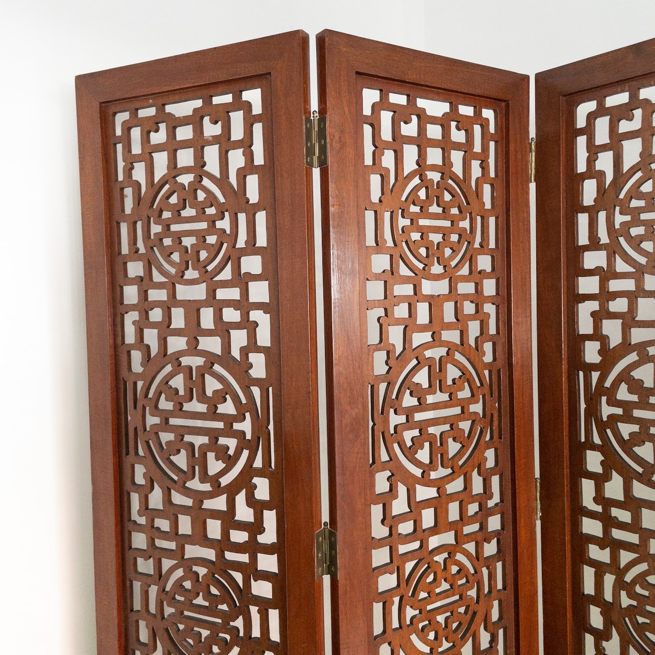 Carved Rosewood Four-Panel Floor Screen