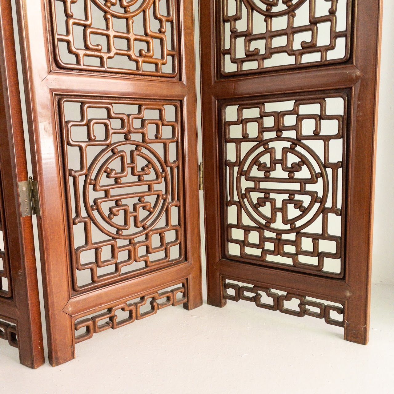 Carved Rosewood Four-Panel Floor Screen