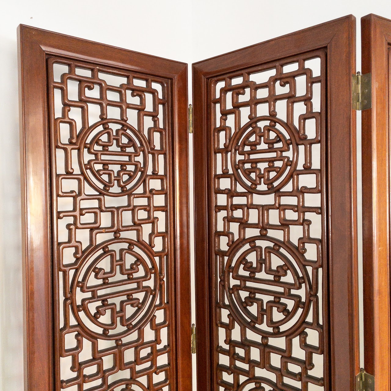 Carved Rosewood Four-Panel Floor Screen