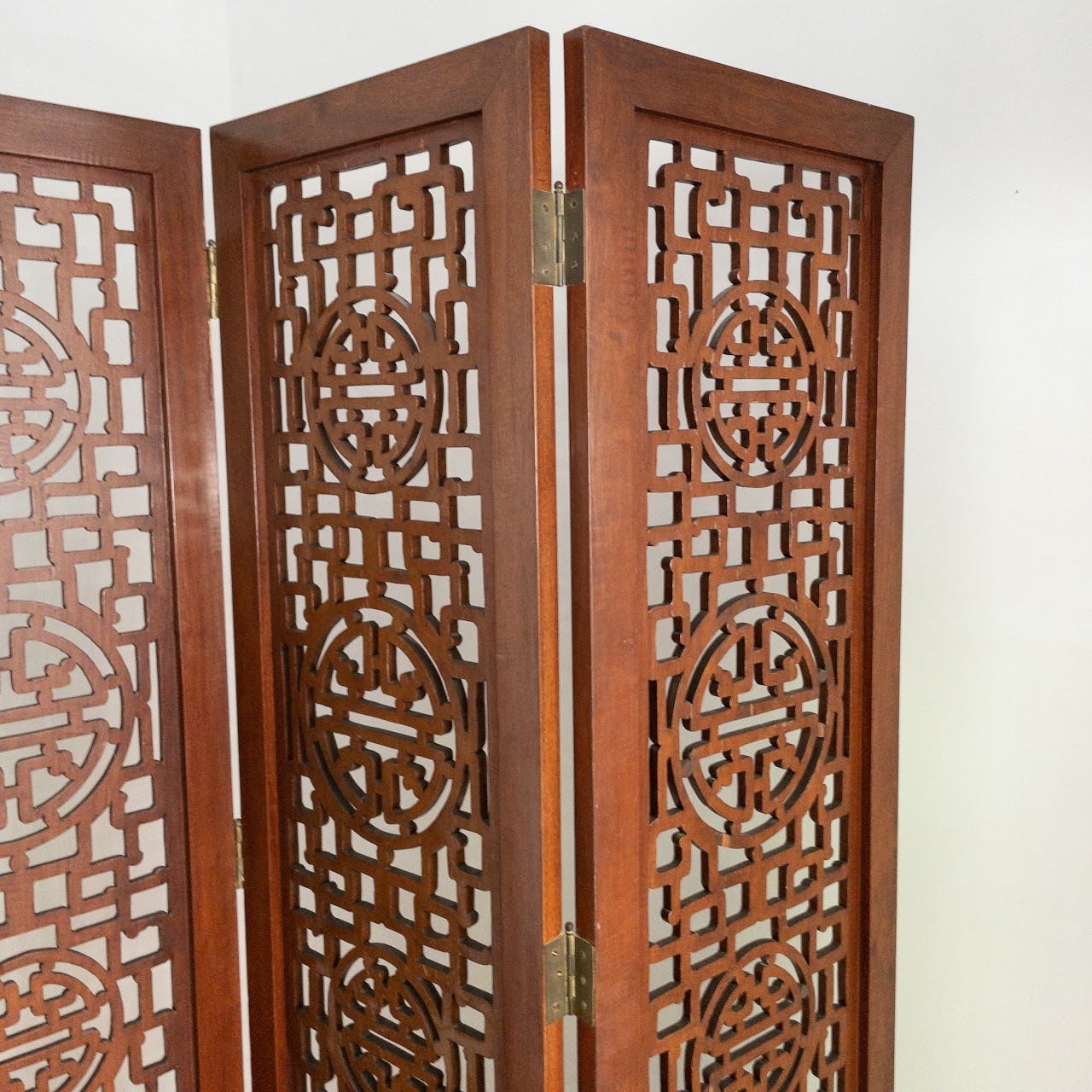 Carved Rosewood Four-Panel Floor Screen