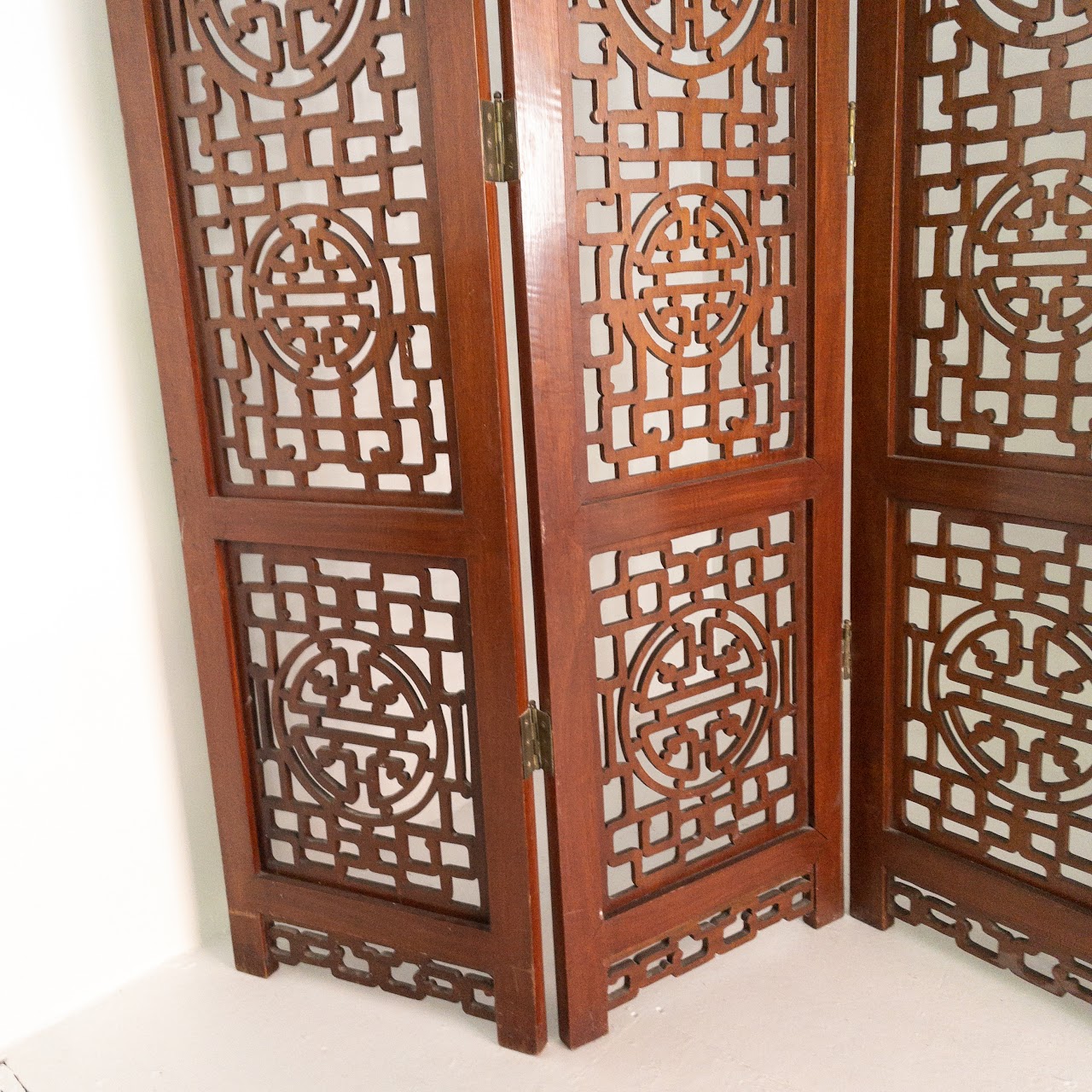 Carved Rosewood Four-Panel Floor Screen