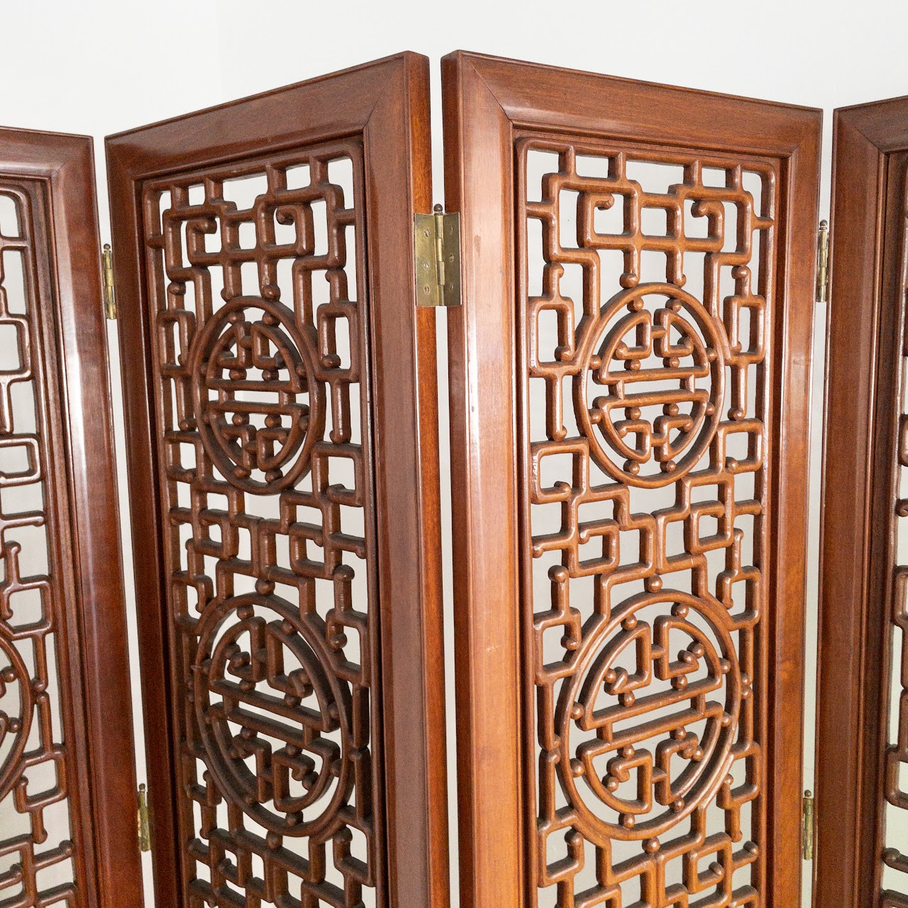 Carved Rosewood Four-Panel Floor Screen