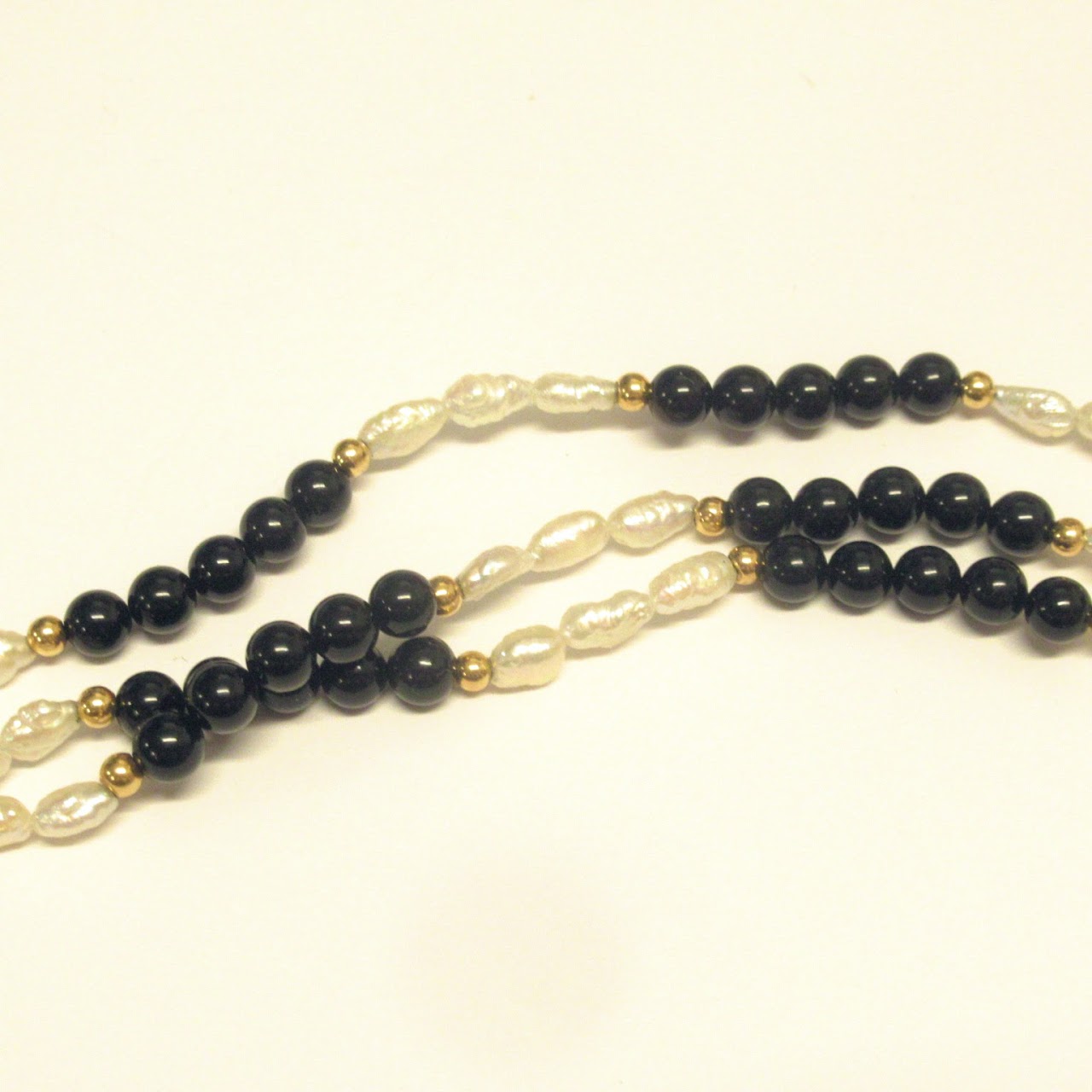 14K Gold Bead, Onyx & Pearl Bracelet