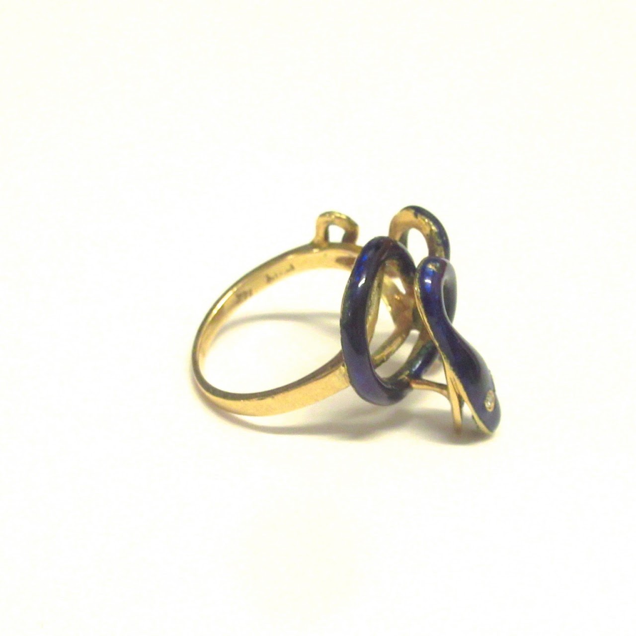 14K Gold, Diamond & Enamel Snake Ring