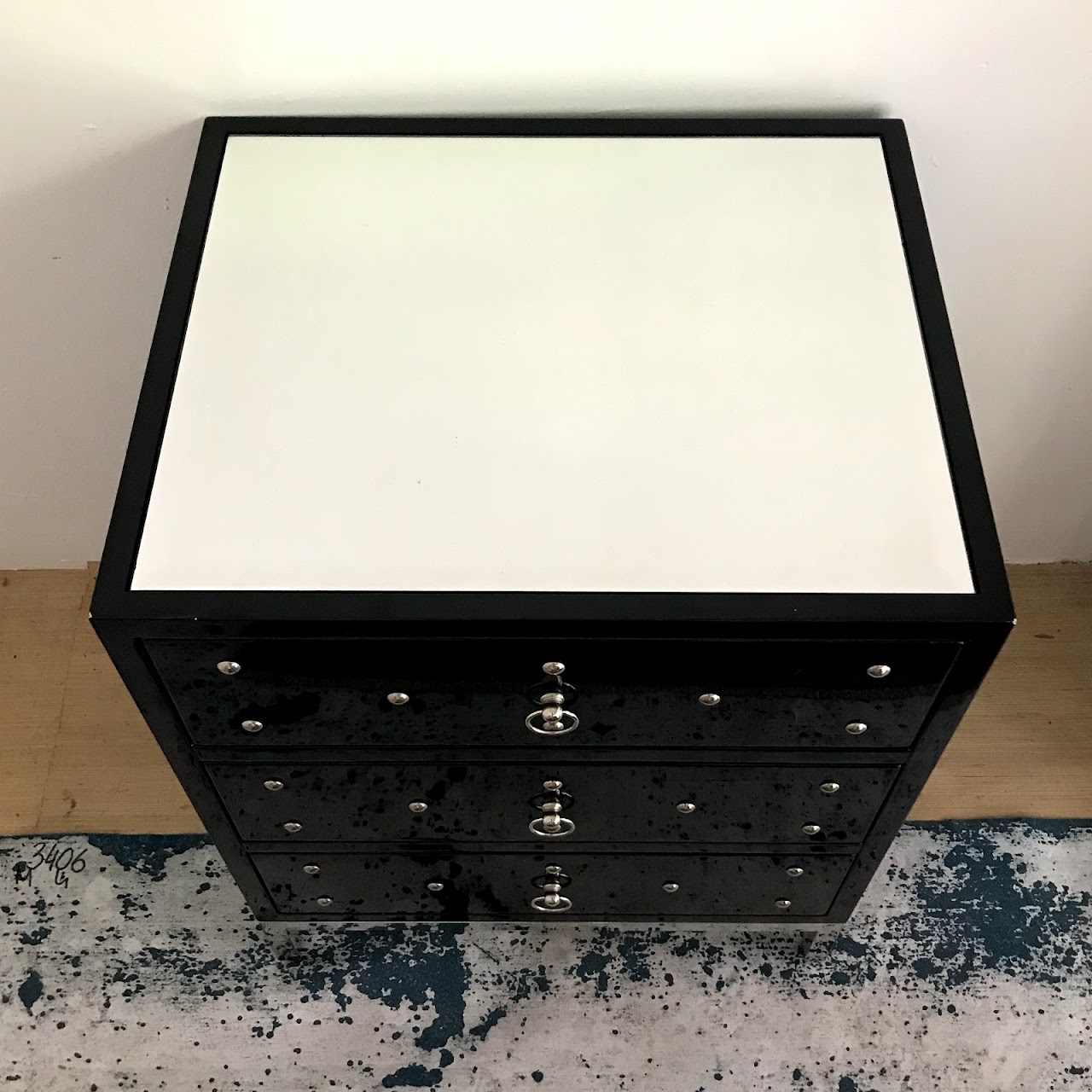 Lacquer & Chrome Mirror Top End Table #1