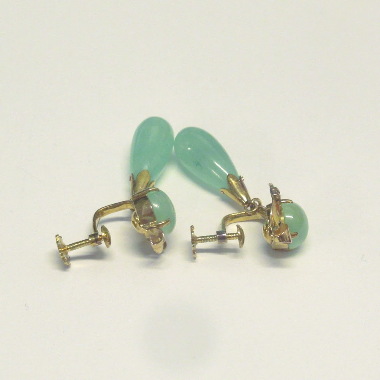 14K Gold &  Jade Screw-Back Clip Earrings