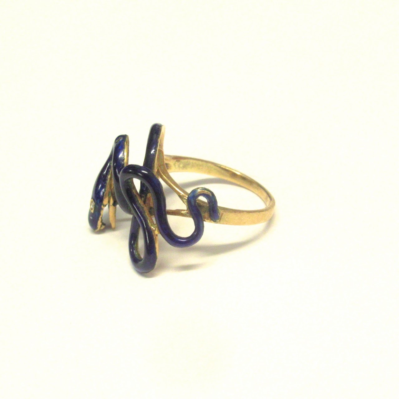 14K Gold, Diamond & Enamel Snake Ring
