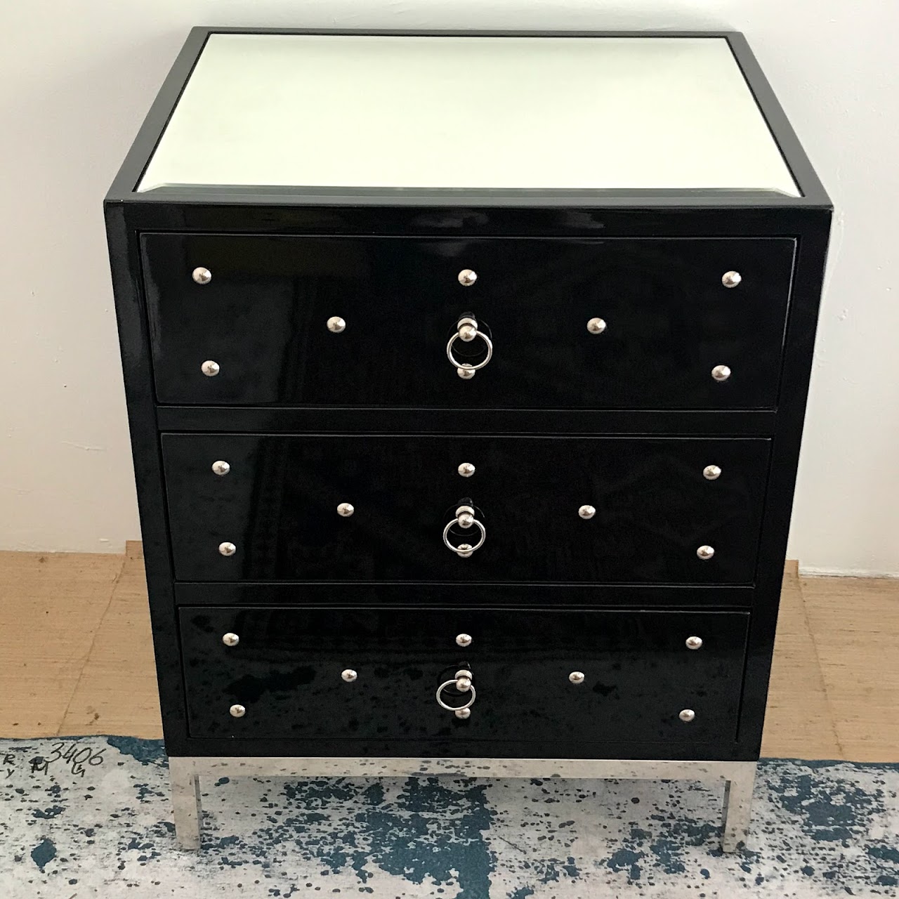 Lacquer & Chrome Mirror Top End Table #2