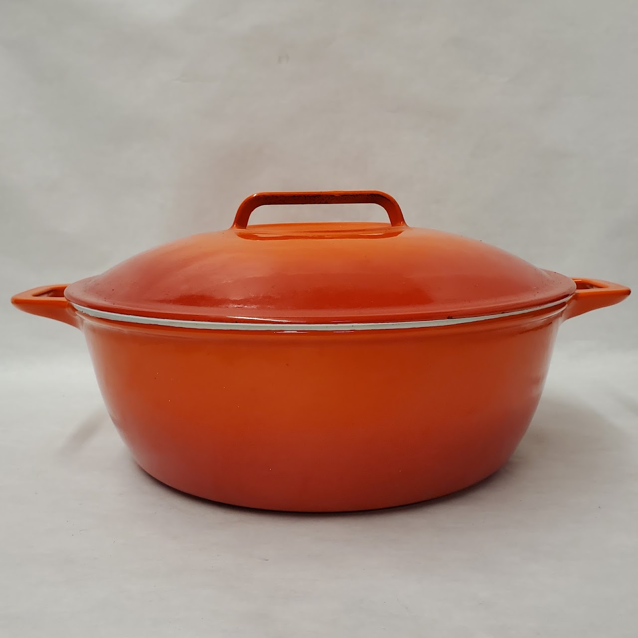 BK Small Orange Vintage Enamel Dutch Oven, Casserole Pan With Lid