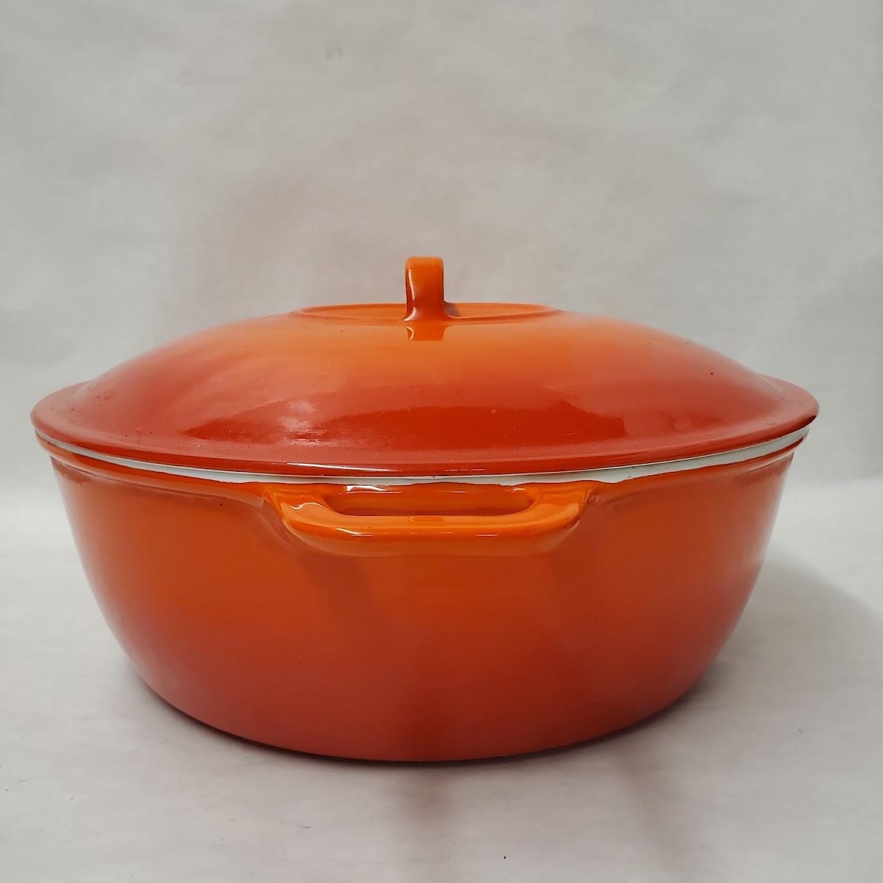 BK Small Orange Vintage Enamel Dutch Oven, Casserole Pan With Lid