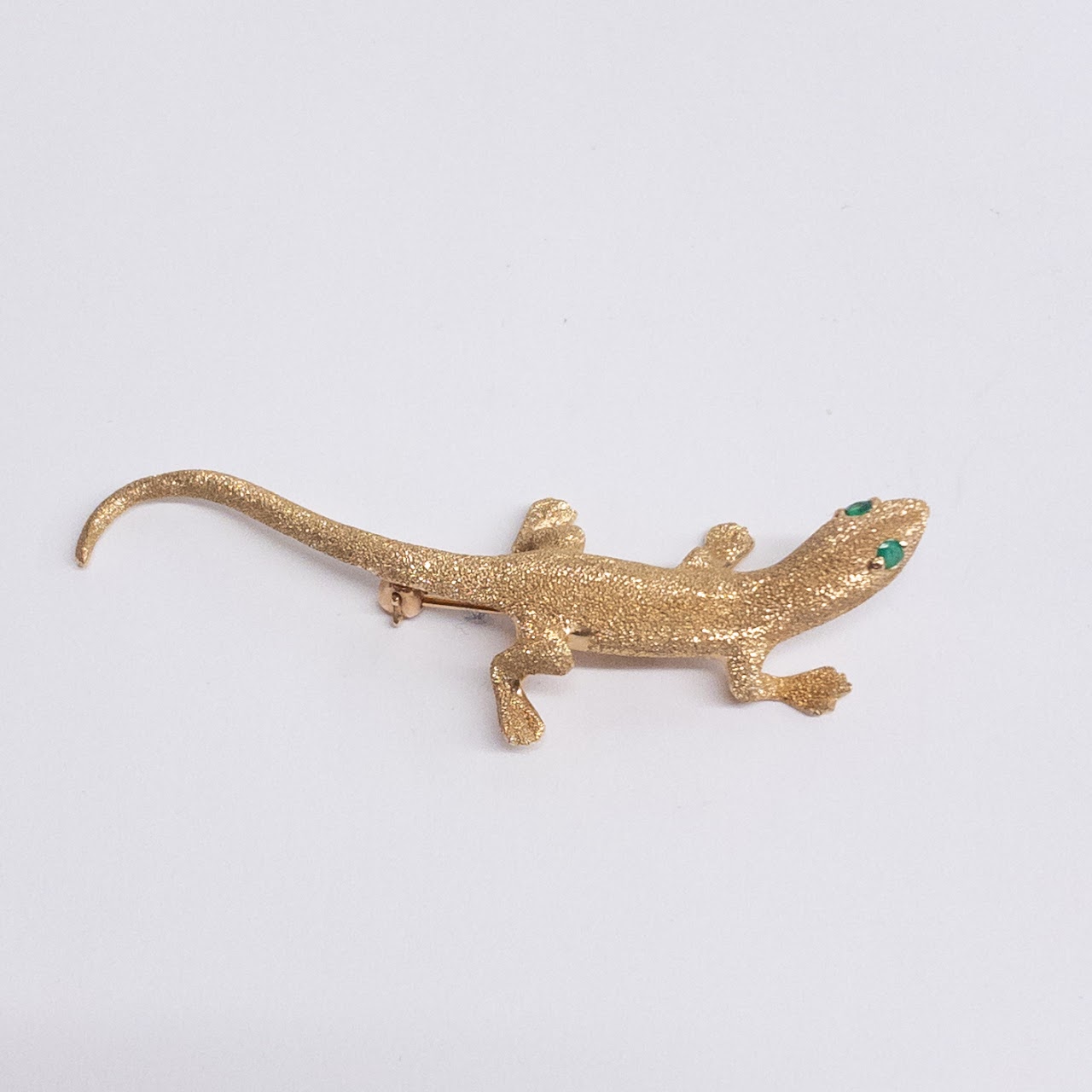 14K Gold and Green Stone Lizard Brooch