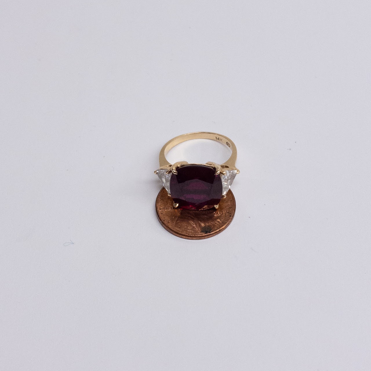 14K Gold, Red and Clear Stone Ring