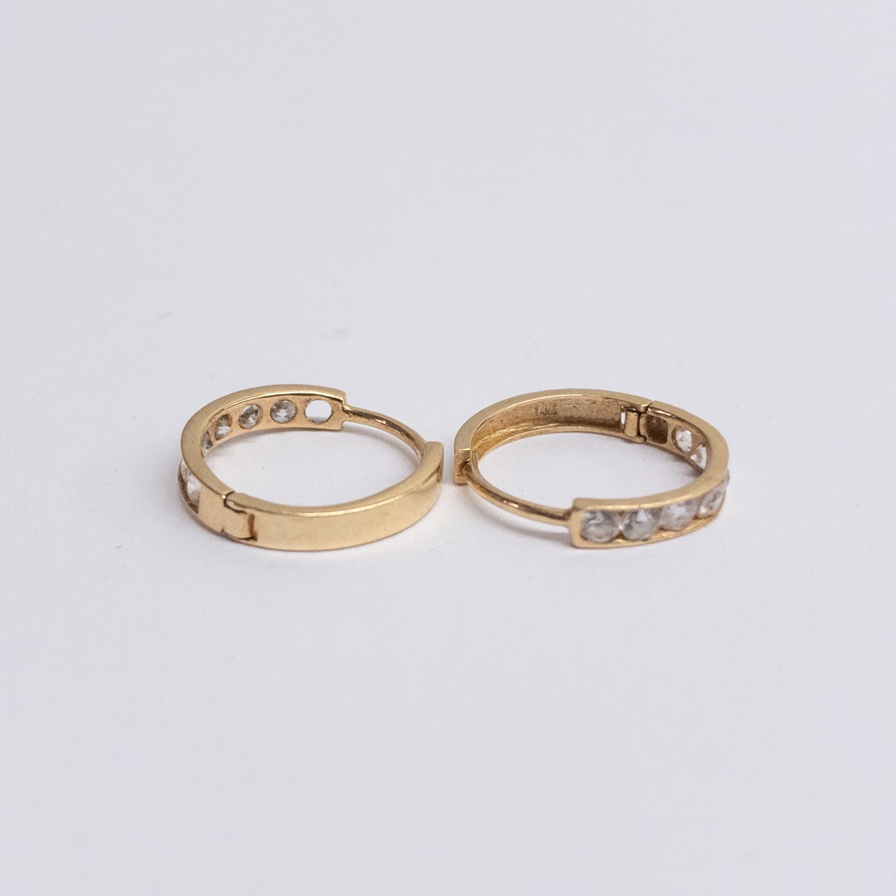 14K Gold and Clear Stone Hoop Earrings