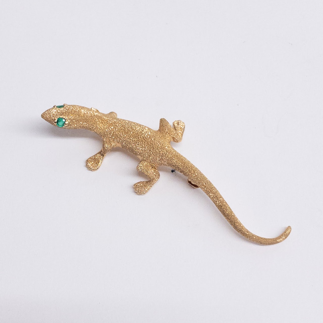 14K Gold and Green Stone Lizard Brooch