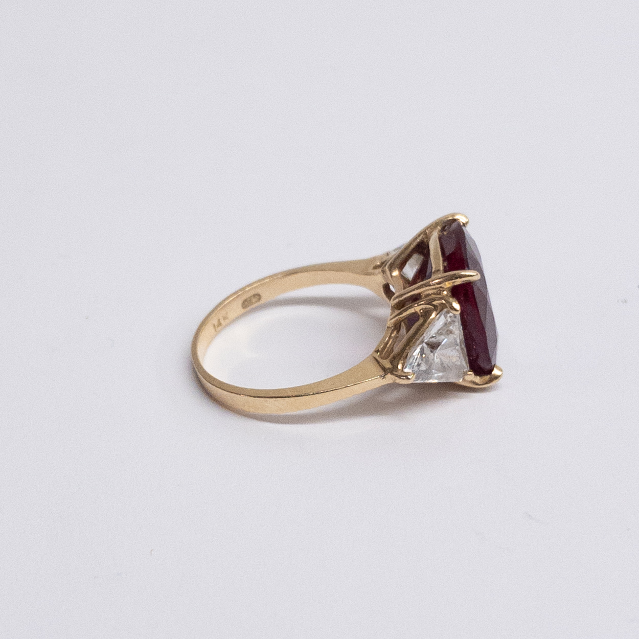 14K Gold, Red and Clear Stone Ring