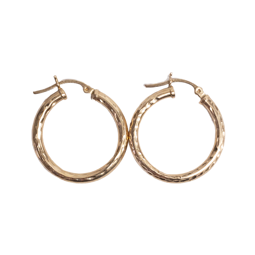 14K Gold Etched Hoop Earrings