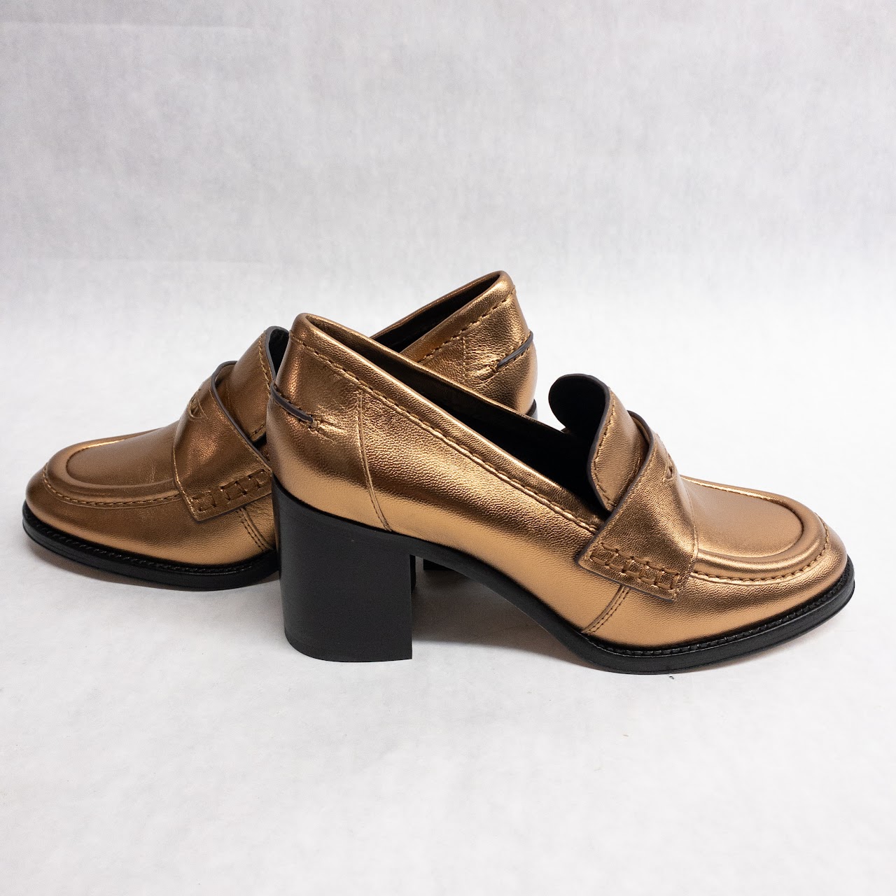 Veronica Beard Metallic Leather Loafer Pumps