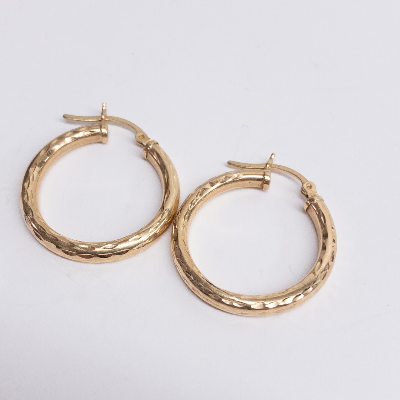 14K Gold Etched Hoop Earrings