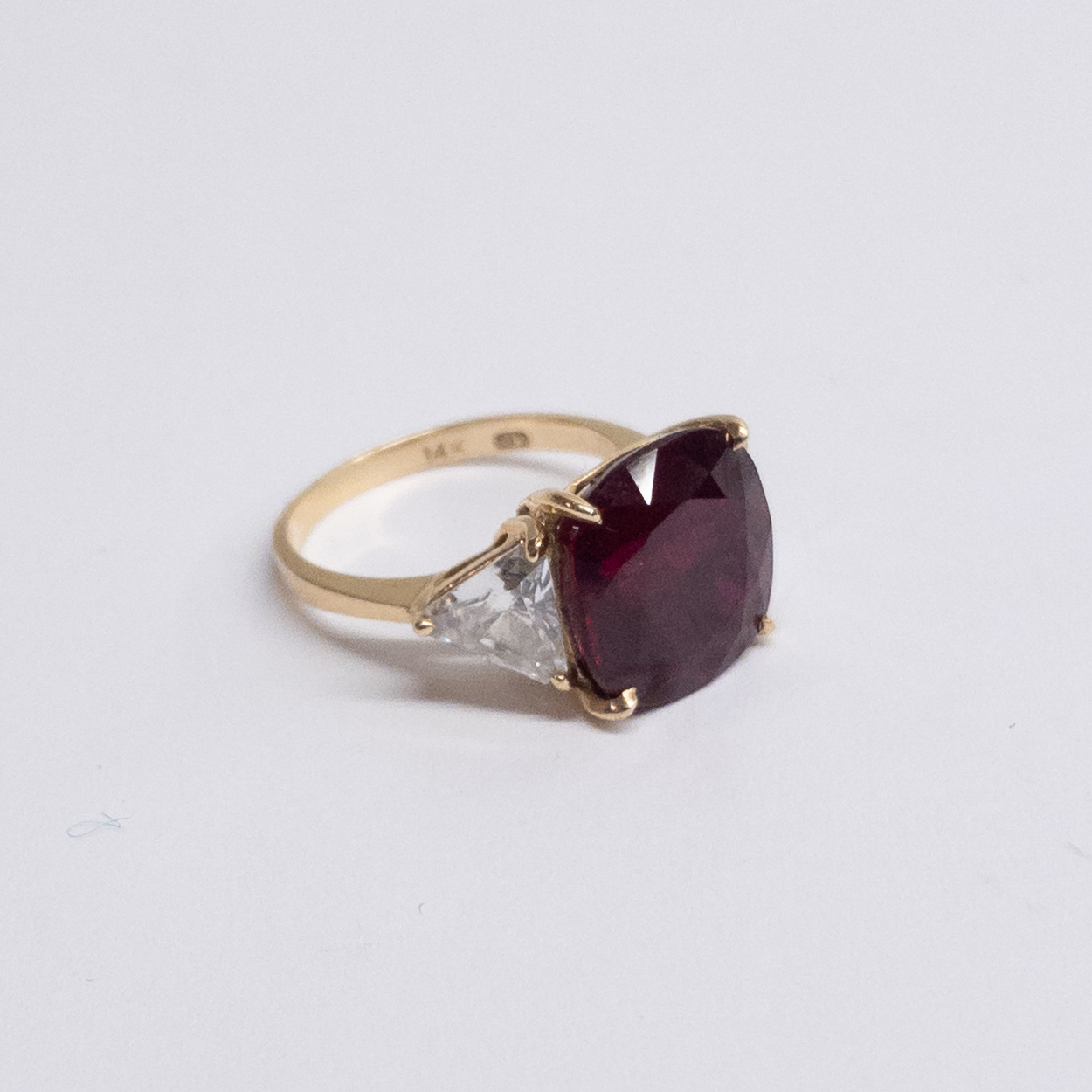 14K Gold, Red and Clear Stone Ring