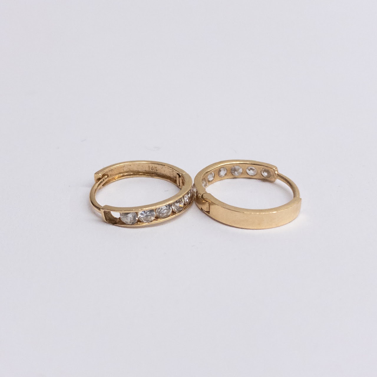 14K Gold and Clear Stone Hoop Earrings