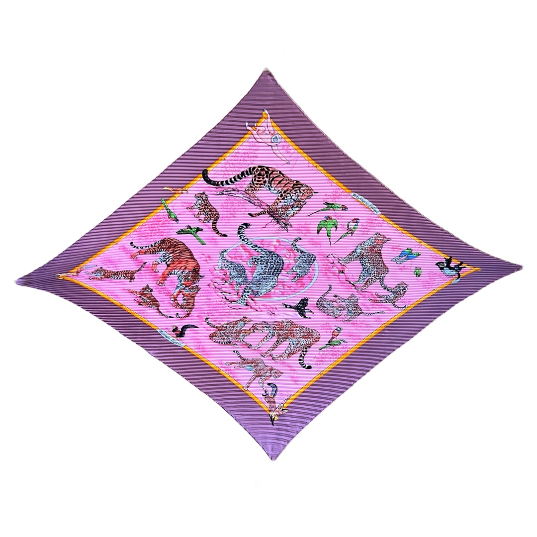 Hermès 'Tendresse Feline' Silk Plisse Scarf