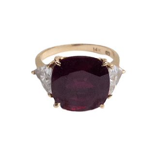 14K Gold, Red and Clear Stone Ring