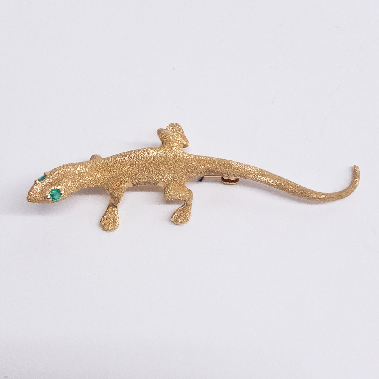 14K Gold and Green Stone Lizard Brooch