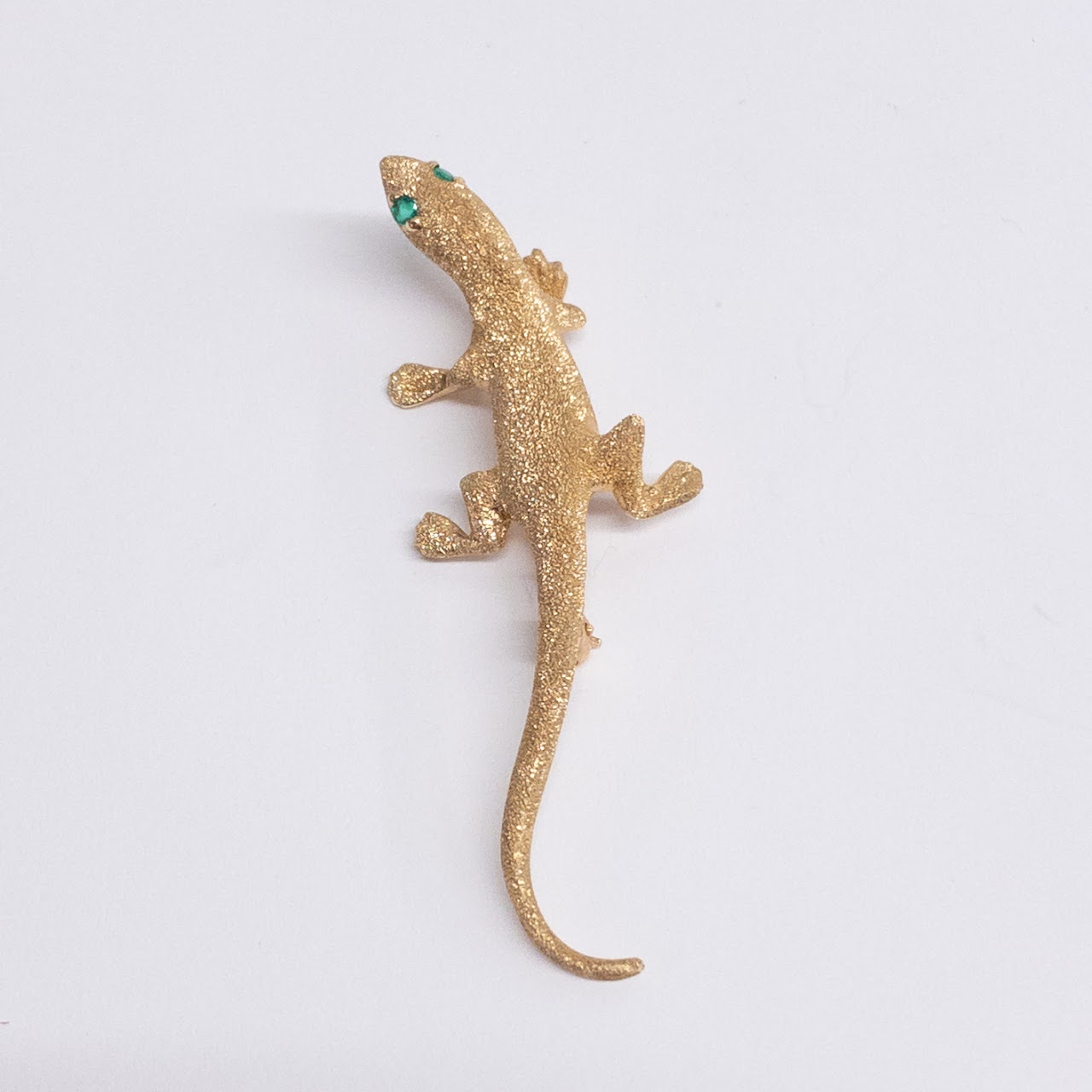 14K Gold and Green Stone Lizard Brooch