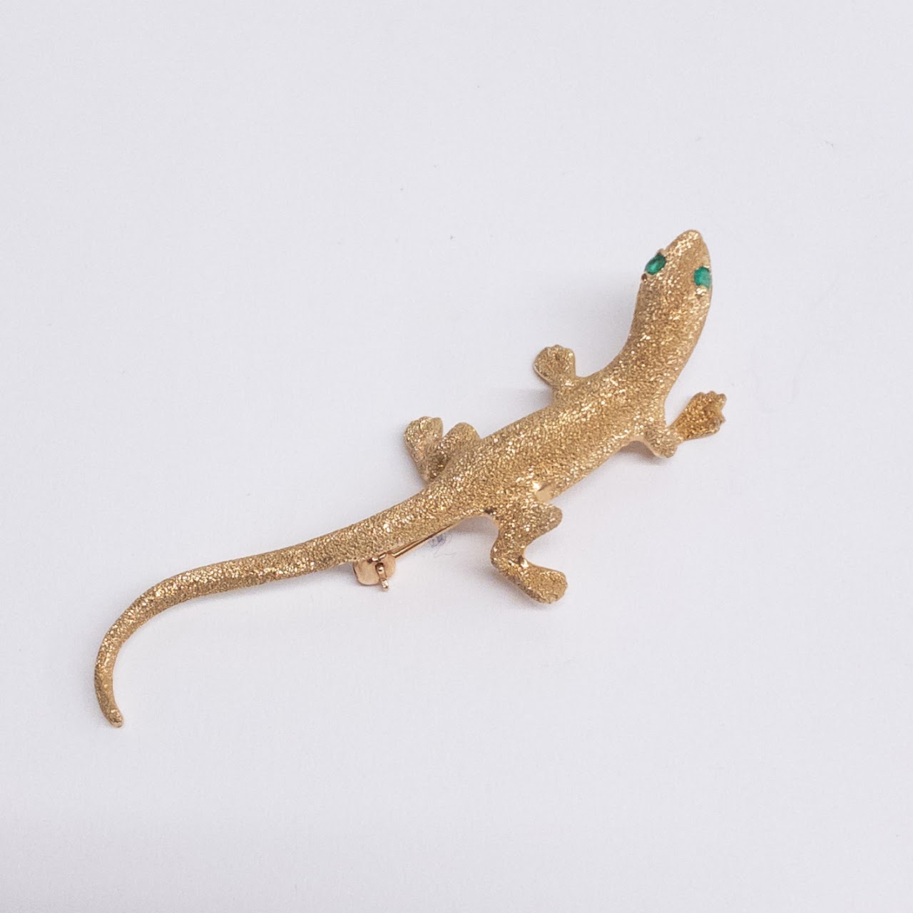 14K Gold and Green Stone Lizard Brooch