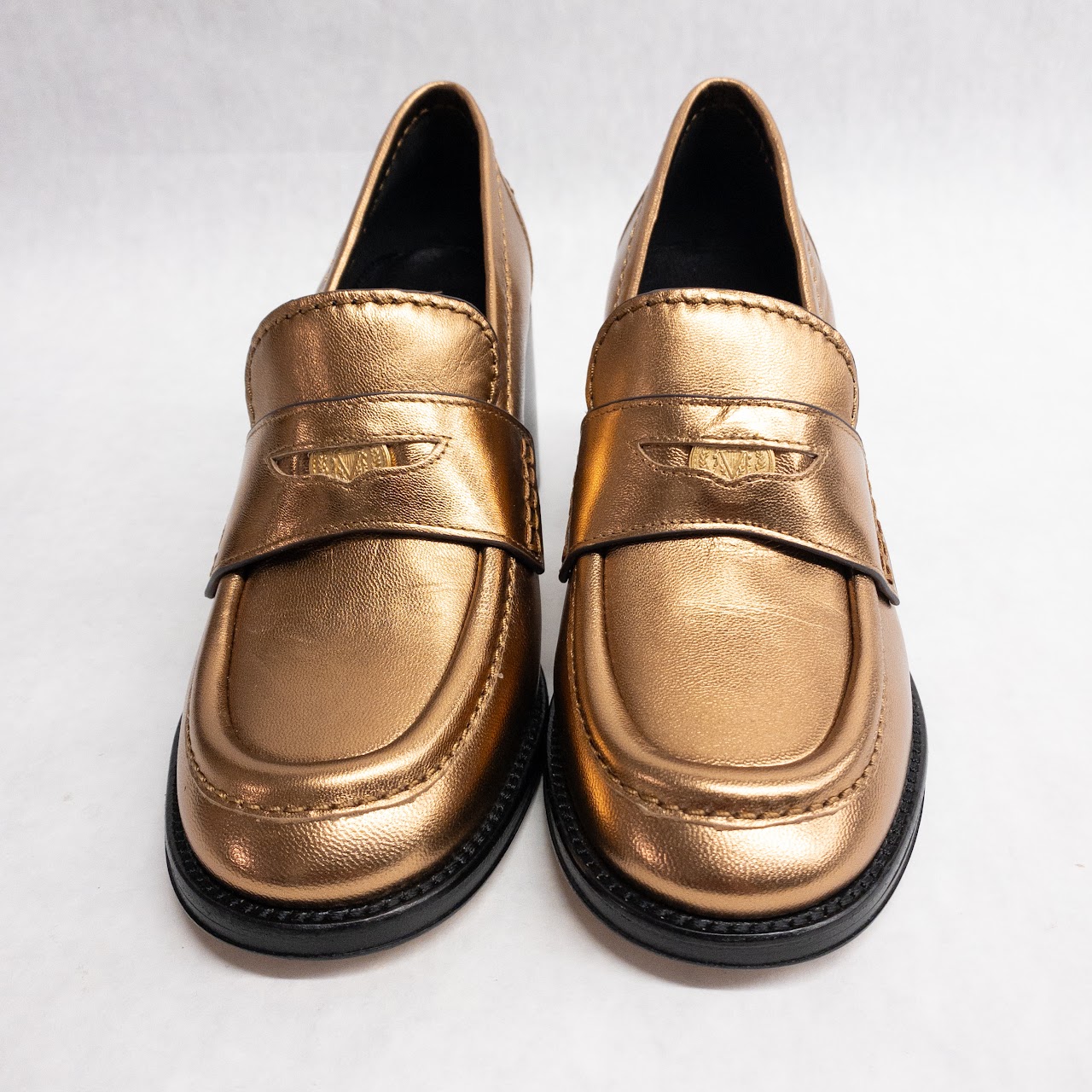 Veronica Beard Metallic Leather Loafer Pumps