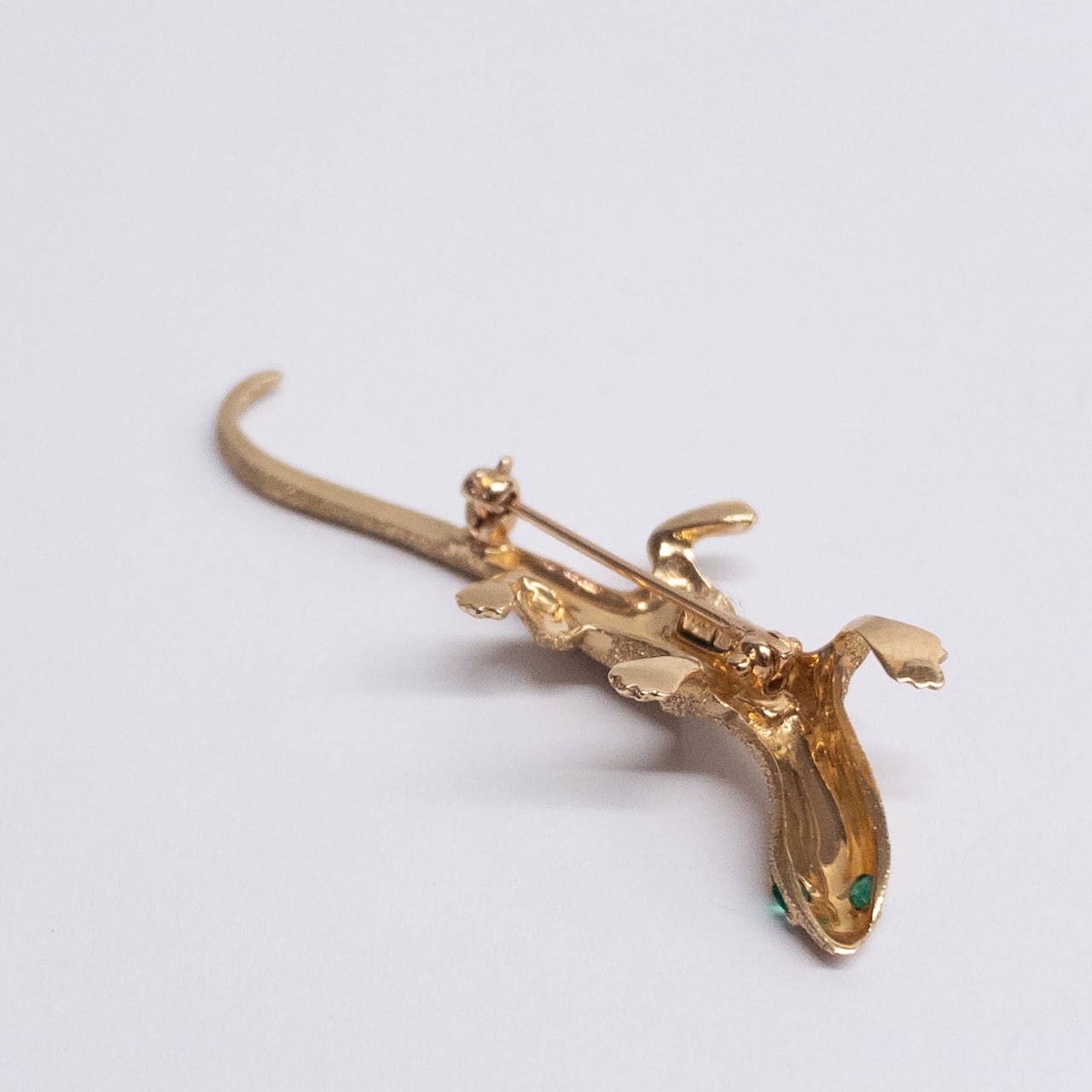 14K Gold and Green Stone Lizard Brooch